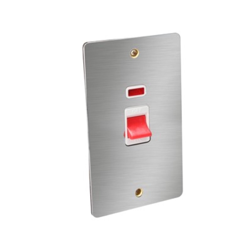Flat Plate 45Amp Double Pole Switch (2 Gang Plate) Tall *Satin C - Click Image to Close